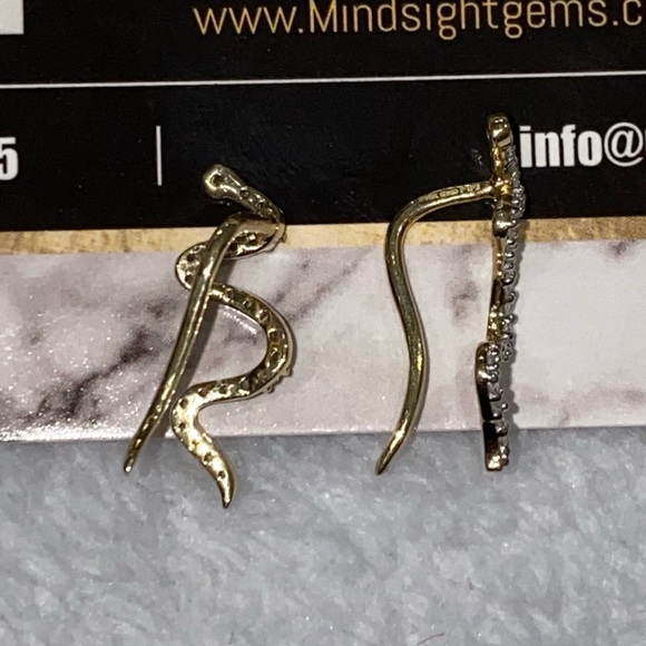 10k solid real gold real diamond climber earrings, not plated, FREE APPRAISAL - Picture 5 of 7